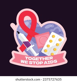 World AIDS Day background. World AIDS Day Awareness Campaign. December 1. Cartoon Vector illustration template for Poster, Banner, Flyer, Post, Card, Cover. HIV AIDS prevention design. Red ribbon.