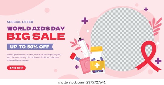 Antecedentes del Día Mundial del SIDA. Campaña mundial de sensibilización sobre el SIDA. 1 de diciembre. Plantilla de ilustración de vectores de dibujos animados para afiches, pancartas, volantes, entradas, tarjetas, carátulas. Diseño de prevención del VIH/SIDA. Cinta roja.