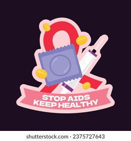 Antecedentes del Día Mundial del SIDA. Campaña mundial de sensibilización sobre el SIDA. 1 de diciembre. Plantilla de ilustración de vectores de dibujos animados para afiches, pancartas, volantes, entradas, tarjetas, carátulas. Diseño de prevención del VIH/SIDA. Cinta roja.