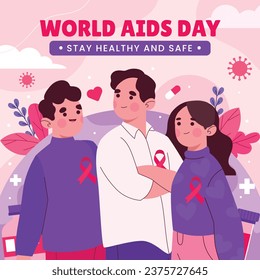 World AIDS Day background. World AIDS Day Awareness Campaign. December 1. Cartoon Vector illustration template for Poster, Banner, Flyer, Post, Card, Cover. HIV AIDS prevention design. Red ribbon.
