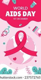 World AIDS Day background. World AIDS Day Awareness Campaign. December 1. Cartoon Vector illustration template for Poster, Banner, Flyer, Post, Card, Cover. HIV AIDS prevention design. Red ribbon.