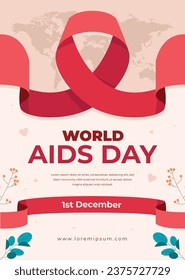 World AIDS Day background. World AIDS Day Awareness Campaign. December 1. Cartoon Vector illustration template for Poster, Banner, Flyer, Post, Card, Cover. HIV AIDS prevention design. Red ribbon.