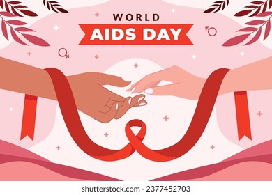World AIDS Day background. World AIDS Day Awareness Campaign. December 1. Cartoon Vector illustration template for Poster, Banner, Flyer, Post, Card, Cover. HIV AIDS prevention design. Red ribbon.