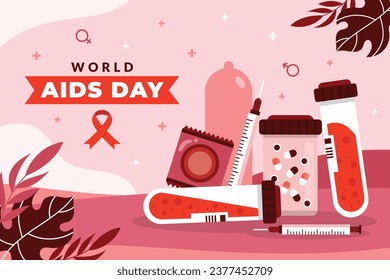 World AIDS Day background. World AIDS Day Awareness Campaign. December 1. Cartoon Vector illustration template for Poster, Banner, Flyer, Post, Card, Cover. HIV AIDS prevention design. Red ribbon.