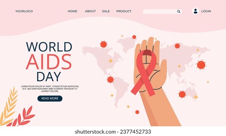 World AIDS Day background. World AIDS Day Awareness Campaign. December 1. Cartoon Vector illustration template for Poster, Banner, Flyer, Post, Card, Cover. HIV AIDS prevention design. Red ribbon.