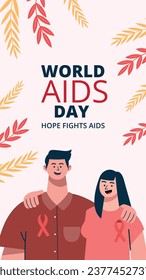 Antecedentes del Día Mundial del SIDA. Campaña mundial de sensibilización sobre el SIDA. 1 de diciembre. Plantilla de ilustración de vectores de dibujos animados para afiches, pancartas, volantes, entradas, tarjetas, carátulas. Diseño de prevención del VIH/SIDA. Cinta roja.