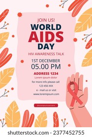 World AIDS Day background. World AIDS Day Awareness Campaign. December 1. Cartoon Vector illustration template for Poster, Banner, Flyer, Post, Card, Cover. HIV AIDS prevention design. Red ribbon.