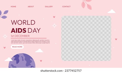 Antecedentes del Día Mundial del SIDA. Campaña mundial de sensibilización sobre el SIDA. 1 de diciembre. Plantilla de ilustración de vectores de dibujos animados para afiches, pancartas, volantes, entradas, tarjetas, carátulas. Diseño de prevención del VIH/SIDA. Cinta roja.