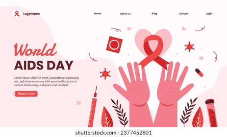 World AIDS Day background. World AIDS Day Awareness Campaign. December 1. Cartoon Vector illustration template for Poster, Banner, Flyer, Post, Card, Cover. HIV AIDS prevention design. Red ribbon.