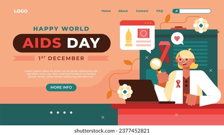 World AIDS Day background. World AIDS Day Awareness Campaign. December 1. Cartoon Vector illustration template for Poster, Banner, Flyer, Post, Card, Cover. HIV AIDS prevention design. Red ribbon.