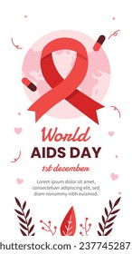 World AIDS Day background. World AIDS Day Awareness Campaign. December 1. Cartoon Vector illustration template for Poster, Banner, Flyer, Post, Card, Cover. HIV AIDS prevention design. Red ribbon.