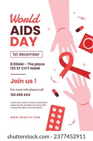 World AIDS Day background. World AIDS Day Awareness Campaign. December 1. Cartoon Vector illustration template for Poster, Banner, Flyer, Post, Card, Cover. HIV AIDS prevention design. Red ribbon.