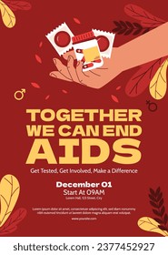 Hintergrund des Welt-AIDS-Tages. Kampagne zur Sensibilisierung für den Weltaidstag. 1. Dezember. Cartoon Vektorgrafik Vorlage für Poster, Banner, Flyer, Post, Card, Cover. Konzeption der HIV-Aids-Prävention. Rotes Band.