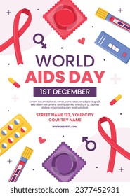 World AIDS Day background. World AIDS Day Awareness Campaign. December 1. Cartoon Vector illustration template for Poster, Banner, Flyer, Post, Card, Cover. HIV AIDS prevention design. Red ribbon.