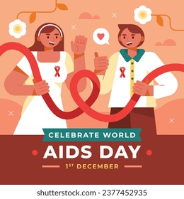 World AIDS Day background. World AIDS Day Awareness Campaign. December 1. Cartoon Vector illustration template for Poster, Banner, Flyer, Post, Card, Cover. HIV AIDS prevention design. Red ribbon.