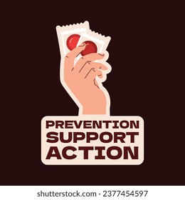 World AIDS Day background. World AIDS Day Awareness Campaign sticker. December 1. Cartoon Vector illustration template for Label, Sticker, Post, Card. HIV AIDS prevention sticker design. Red ribbon.