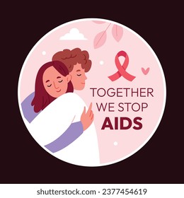 Hintergrund des Welt-AIDS-Tages. Aufkleber der Kampagne zur Sensibilisierung für den Weltaidstag. 1. Dezember. Cartoon-Vektorgrafik-Vorlage für Label, Aufkleber, Post, Karte. Design des Aufklebers "HIV-Aids-Prävention". Rotes Band.