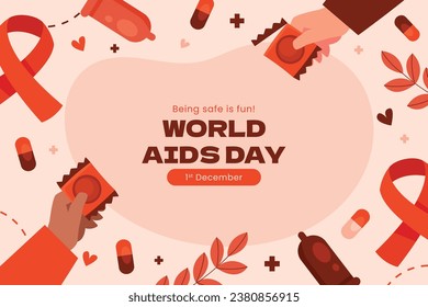 World AIDS Day background. World AIDS Day Awareness Campaign. December 1. Cartoon Vector illustration template for Poster, Banner, Flyer, Post, Card, Cover. HIV AIDS prevention design. Red ribbon.