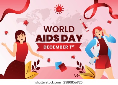 World AIDS Day background. World AIDS Day Awareness Campaign. December 1. Cartoon Vector illustration template for Poster, Banner, Flyer, Post, Card, Cover. HIV AIDS prevention design. Red ribbon.