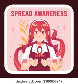 World AIDS Day background. World AIDS Day Awareness Campaign sticker. December 1. Cartoon Vector illustration template for Label, Sticker, Post, Card. HIV AIDS prevention sticker design. Red ribbon.