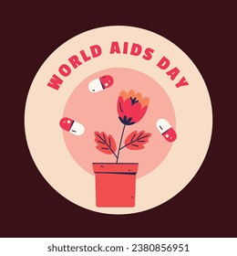 World AIDS Day background. World AIDS Day Awareness Campaign sticker. December 1. Cartoon Vector illustration template for Label, Sticker, Post, Card. HIV AIDS prevention sticker design. Red ribbon.