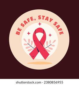 World AIDS Day background. World AIDS Day Awareness Campaign sticker. December 1. Cartoon Vector illustration template for Label, Sticker, Post, Card. HIV AIDS prevention sticker design. Red ribbon.