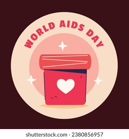 World AIDS Day background. World AIDS Day Awareness Campaign sticker. December 1. Cartoon Vector illustration template for Label, Sticker, Post, Card. HIV AIDS prevention sticker design. Red ribbon.