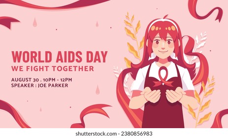 World AIDS Day background. World AIDS Day Awareness Campaign. December 1. Cartoon Vector illustration template for Poster, Banner, Flyer, Post, Card, Cover. HIV AIDS prevention design. Red ribbon.