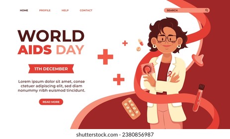 World AIDS Day background. World AIDS Day Awareness Campaign. December 1. Cartoon Vector illustration template for Poster, Banner, Flyer, Post, Card, Cover. HIV AIDS prevention design. Red ribbon.
