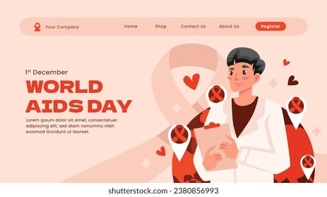World AIDS Day background. World AIDS Day Awareness Campaign. December 1. Cartoon Vector illustration template for Poster, Banner, Flyer, Post, Card, Cover. HIV AIDS prevention design. Red ribbon.