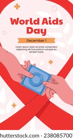 World AIDS Day background. World AIDS Day Awareness Campaign. December 1. Cartoon Vector illustration template for Poster, Banner, Flyer, Post, Card, Cover. HIV AIDS prevention design. Red ribbon.