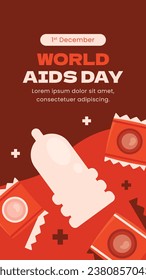 World AIDS Day background. World AIDS Day Awareness Campaign. December 1. Cartoon Vector illustration template for Poster, Banner, Flyer, Post, Card, Cover. HIV AIDS prevention design. Red ribbon.