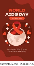 World AIDS Day background. World AIDS Day Awareness Campaign. December 1. Cartoon Vector illustration template for Poster, Banner, Flyer, Post, Card, Cover. HIV AIDS prevention design. Red ribbon.