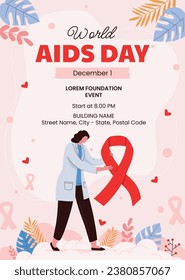 World AIDS Day background. World AIDS Day Awareness Campaign. December 1. Cartoon Vector illustration template for Poster, Banner, Flyer, Post, Card, Cover. HIV AIDS prevention design. Red ribbon.