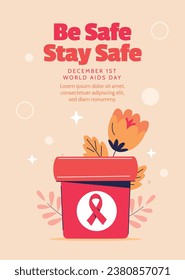 Hintergrund des Welt-AIDS-Tages. Kampagne zur Sensibilisierung für den Weltaidstag. 1. Dezember. Cartoon Vektorgrafik Vorlage für Poster, Banner, Flyer, Post, Card, Cover. Konzeption der HIV-Aids-Prävention. Rotes Band.