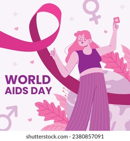 World AIDS Day background. World AIDS Day Awareness Campaign. December 1. Cartoon Vector illustration template for Poster, Banner, Flyer, Post, Card, Cover. HIV AIDS prevention design. Red ribbon.