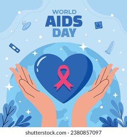 World AIDS Day background. World AIDS Day Awareness Campaign. December 1. Cartoon Vector illustration template for Poster, Banner, Flyer, Post, Card, Cover. HIV AIDS prevention design. Red ribbon.