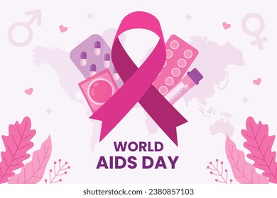 World AIDS Day background. World AIDS Day Awareness Campaign. December 1. Cartoon Vector illustration template for Poster, Banner, Flyer, Post, Card, Cover. HIV AIDS prevention design. Red ribbon.