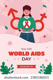 World AIDS Day background. World AIDS Day Awareness Campaign. December 1. Cartoon Vector illustration template for Poster, Banner, Flyer, Post, Card, Cover. HIV AIDS prevention design. Red ribbon.