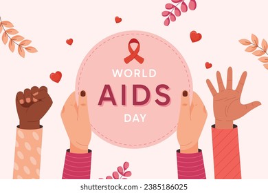 World AIDS Day background. World AIDS Day Awareness Campaign. December 1. Cartoon Vector illustration template for Poster, Banner, Flyer, Post, Card, Cover. HIV AIDS prevention design. Red ribbon.