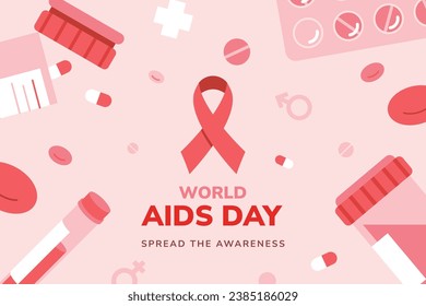 World AIDS Day background. World AIDS Day Awareness Campaign. December 1. Cartoon Vector illustration template for Poster, Banner, Flyer, Post, Card, Cover. HIV AIDS prevention design. Red ribbon.