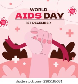 World AIDS Day background. World AIDS Day Awareness Campaign. December 1. Cartoon Vector illustration template for Poster, Banner, Flyer, Post, Card, Cover. HIV AIDS prevention design. Red ribbon.