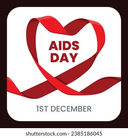 Antecedentes del Día Mundial del SIDA. Etiqueta de la Campaña Mundial de Concienciación sobre el SIDA. 1 de diciembre. Plantilla de ilustración del vector de dibujos animados para Label, Sticker, Post, Card. Diseño de stickers para la prevención del VIH/SIDA. Cinta roja.