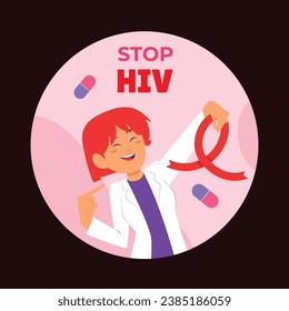 World AIDS Day background. World AIDS Day Awareness Campaign sticker. December 1. Cartoon Vector illustration template for Label, Sticker, Post, Card. HIV AIDS prevention sticker design. Red ribbon.