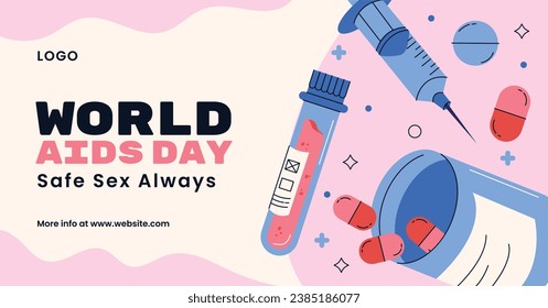 Antecedentes del Día Mundial del SIDA. Campaña mundial de sensibilización sobre el SIDA. 1 de diciembre. Plantilla de ilustración de vectores de dibujos animados para afiches, pancartas, volantes, entradas, tarjetas, carátulas. Diseño de prevención del VIH/SIDA. Cinta roja.