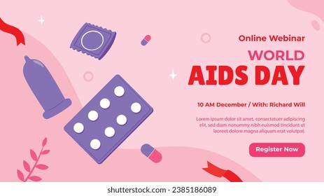 World AIDS Day background. World AIDS Day Awareness Campaign. December 1. Cartoon Vector illustration template for Poster, Banner, Flyer, Post, Card, Cover. HIV AIDS prevention design. Red ribbon.