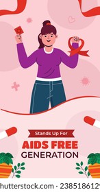 Antecedentes del Día Mundial del SIDA. Campaña mundial de sensibilización sobre el SIDA. 1 de diciembre. Plantilla de ilustración de vectores de dibujos animados para afiches, pancartas, volantes, entradas, tarjetas, carátulas. Diseño de prevención del VIH/SIDA. Cinta roja.