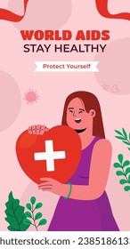 Hintergrund des Welt-AIDS-Tages. Kampagne zur Sensibilisierung für den Weltaidstag. 1. Dezember. Cartoon Vektorgrafik Vorlage für Poster, Banner, Flyer, Post, Card, Cover. Konzeption der HIV-Aids-Prävention. Rotes Band.