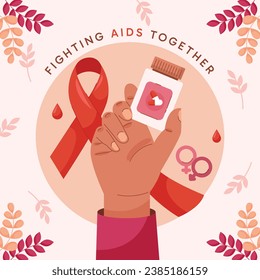 World AIDS Day background. World AIDS Day Awareness Campaign. December 1. Cartoon Vector illustration template for Poster, Banner, Flyer, Post, Card, Cover. HIV AIDS prevention design. Red ribbon.