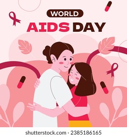 World AIDS Day background. World AIDS Day Awareness Campaign. December 1. Cartoon Vector illustration template for Poster, Banner, Flyer, Post, Card, Cover. HIV AIDS prevention design. Red ribbon.